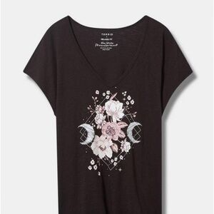 Floral Moon Relaxed Fit Cotton Dolman V-Neck Tee